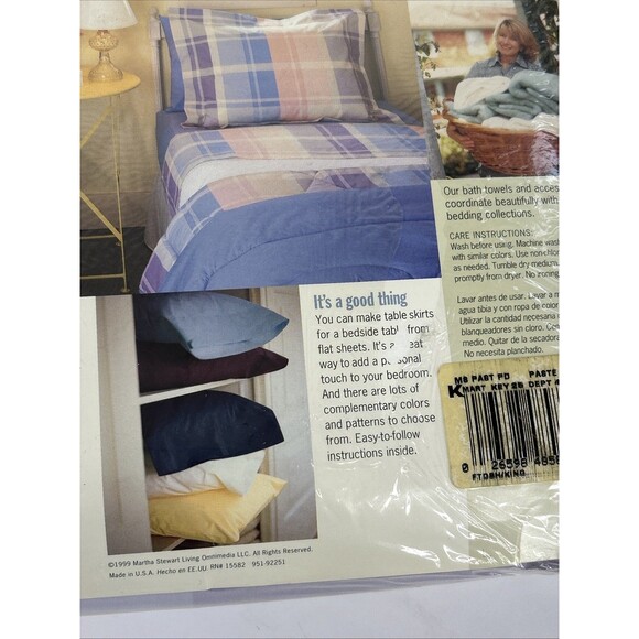 Martha Stewart King Fitted Sheet Pastel Plaid No Iron Purple Blue 200 Count - Picture 6 of 6